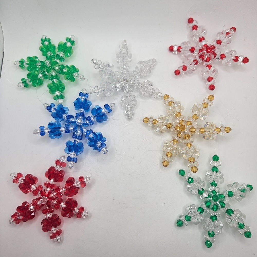 Handmade Beadedβ Snowflake Christmas Ornaments Set of 7 Multicolor Acrylic Decor